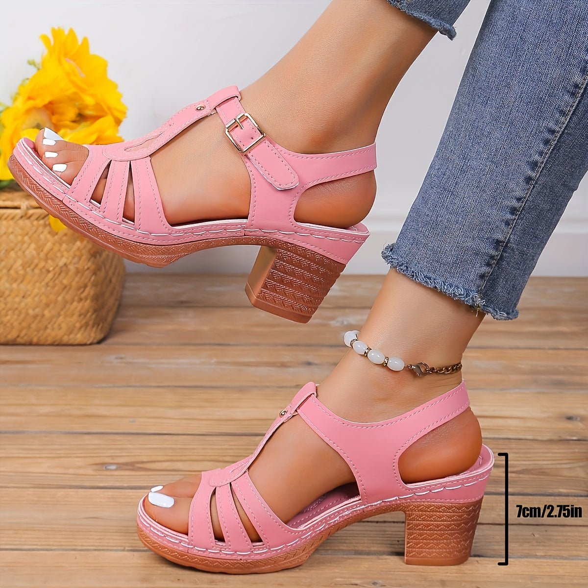 Women's Cushioned Block-Heel Sandals with Buckle Strap in Vegan Leather | Koossa