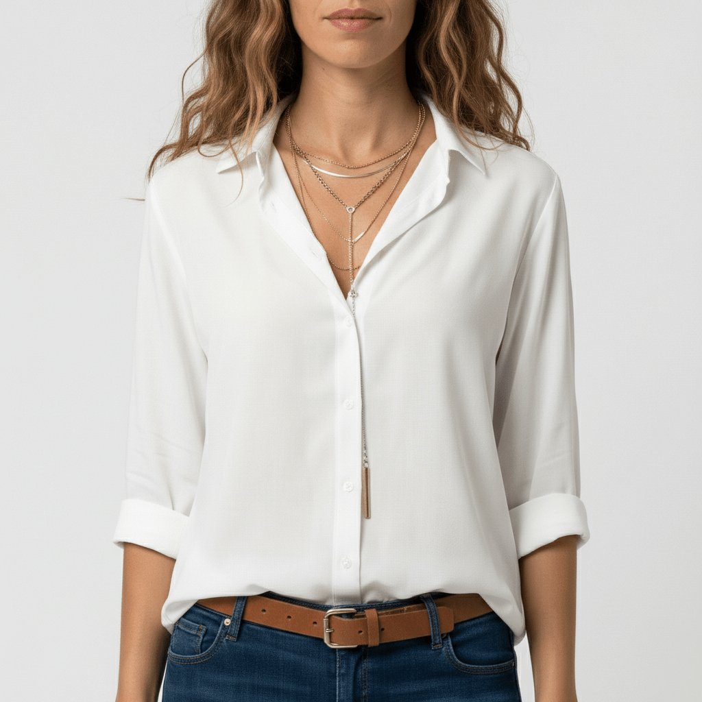 Women's Relaxed-Fit Button-Through Shirt in Classic Grey | Smart-Casual Blouse with Rollable Cuffs for Office, Weekend, and Evening Wear | Koossa