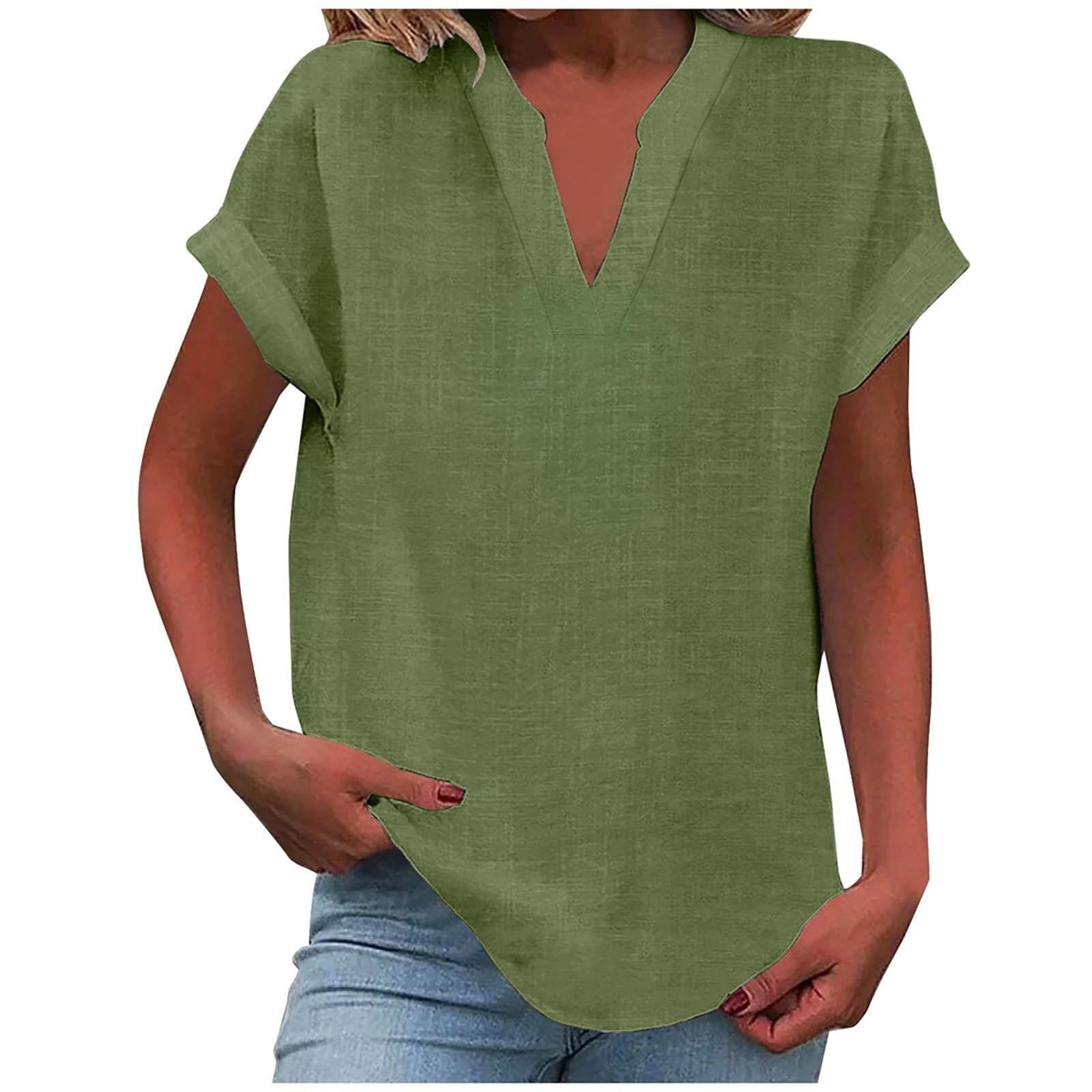 Women's Relaxed V-Neck Short-Sleeve Blouse in Light Purple, Pink, Sky Blue & More | Koossa
