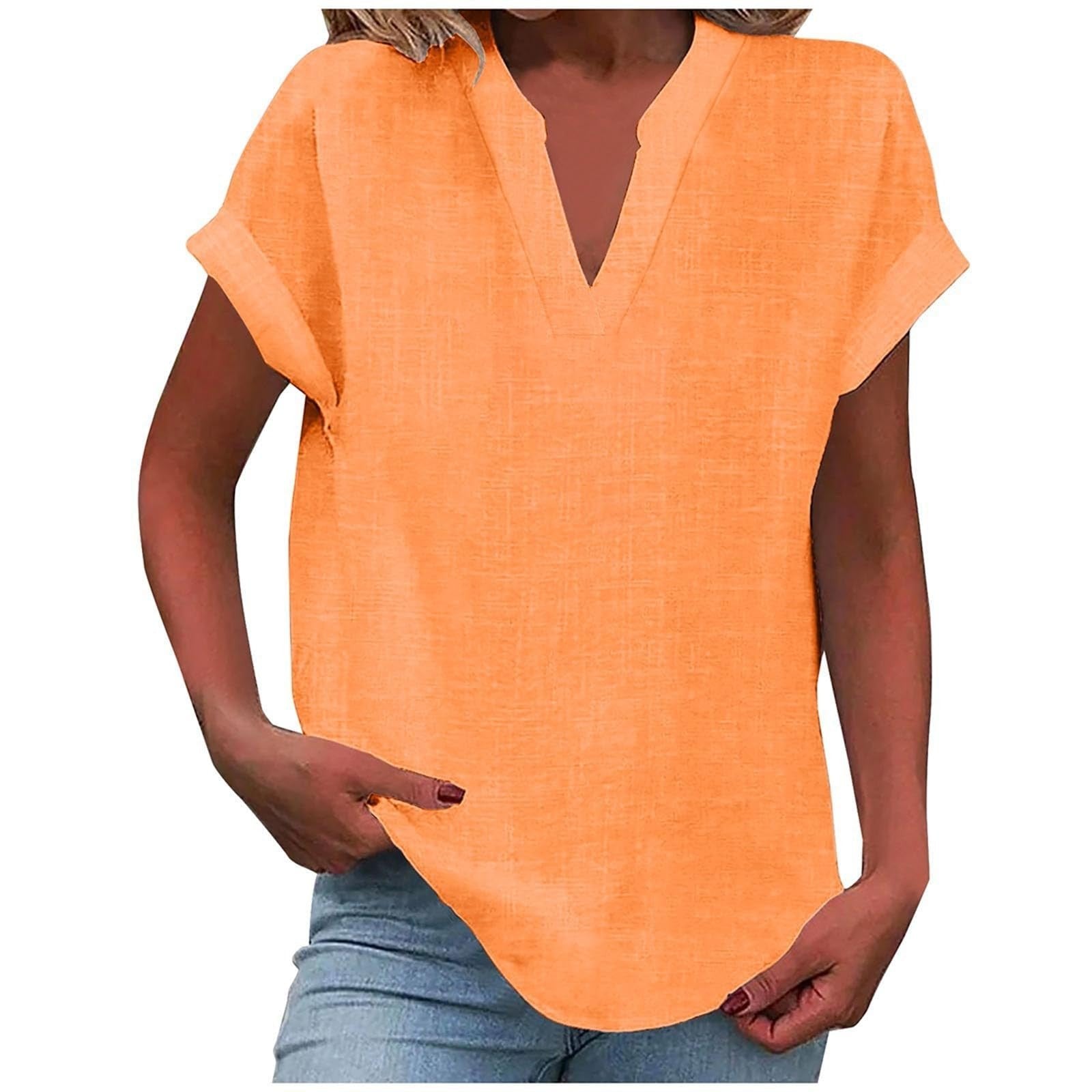 Women's Relaxed V-Neck Short-Sleeve Blouse in Light Purple, Pink, Sky Blue & More | Koossa
