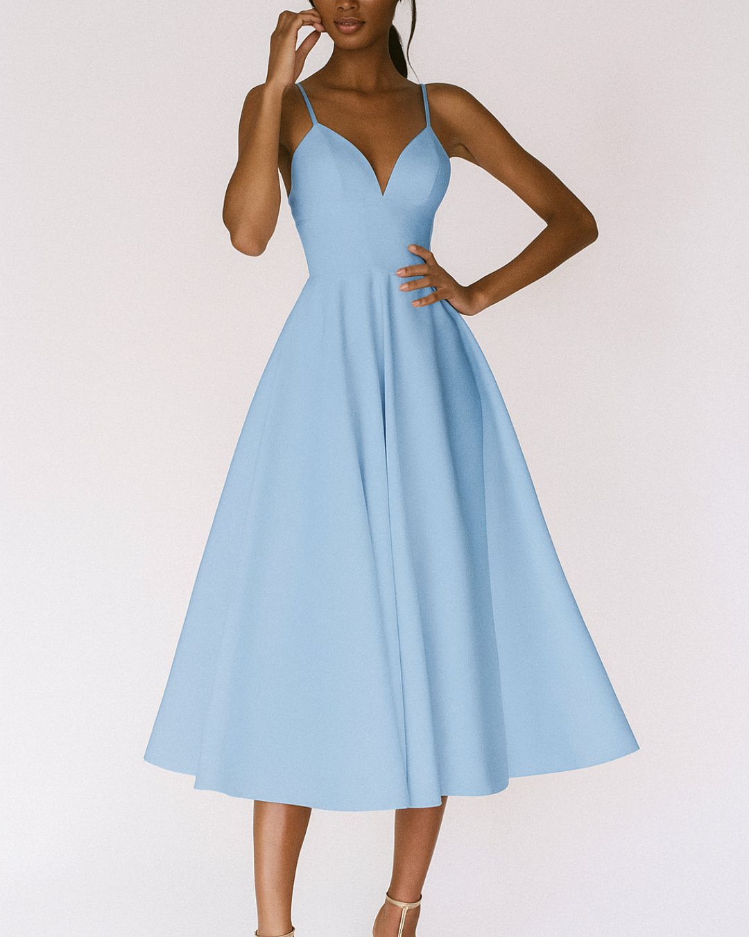 Women's Sweetheart Neckline Midi Dress with Delicate Straps – Elegant A-Line Silhouette for Special Occasions, Garden Parties, Wedding Guest Attire | Koossa
