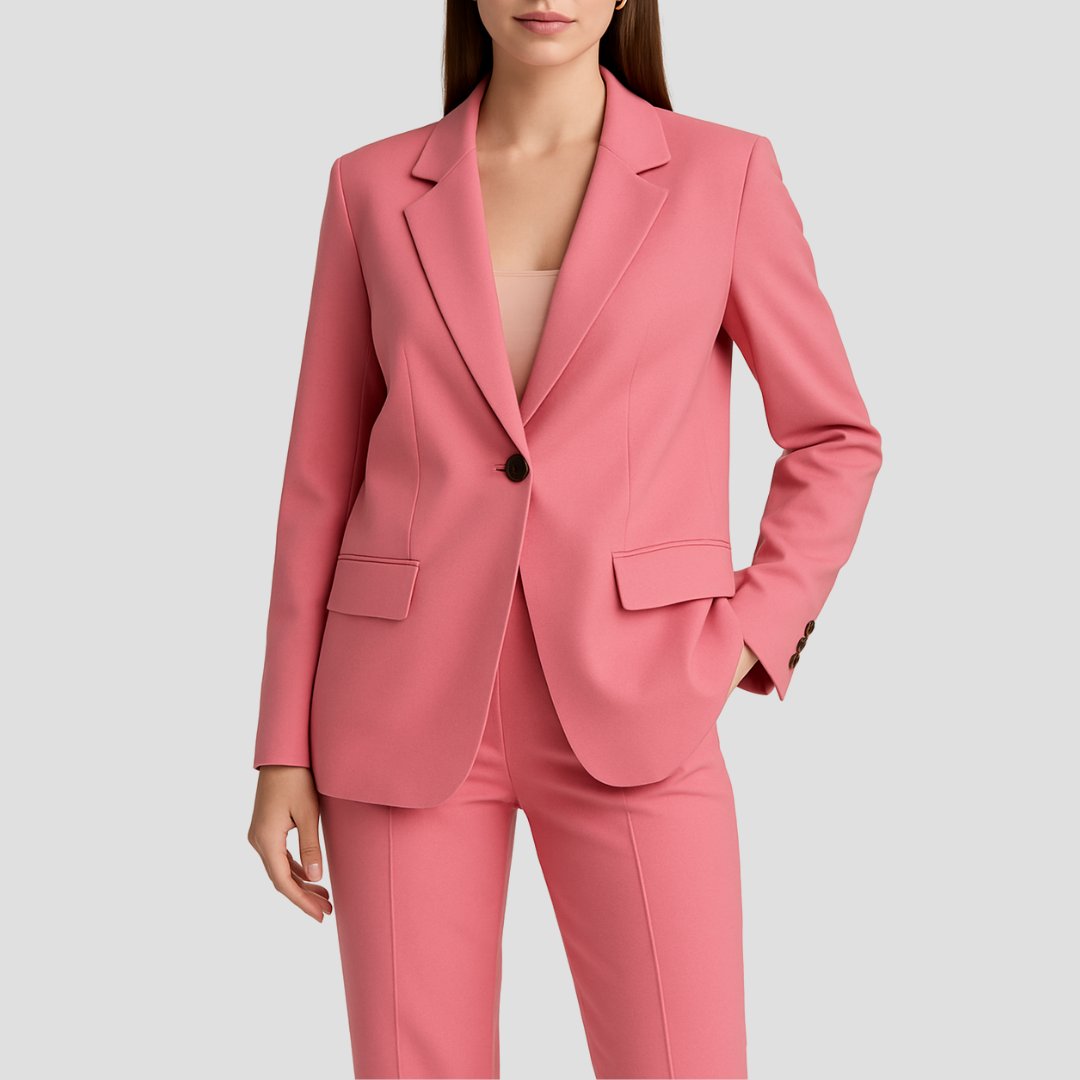 Women's Single-Button Blazer and Straight-Leg Trouser Suit in Fluid Crepe Fabric for Professional and Formal Occasions | Koossa
