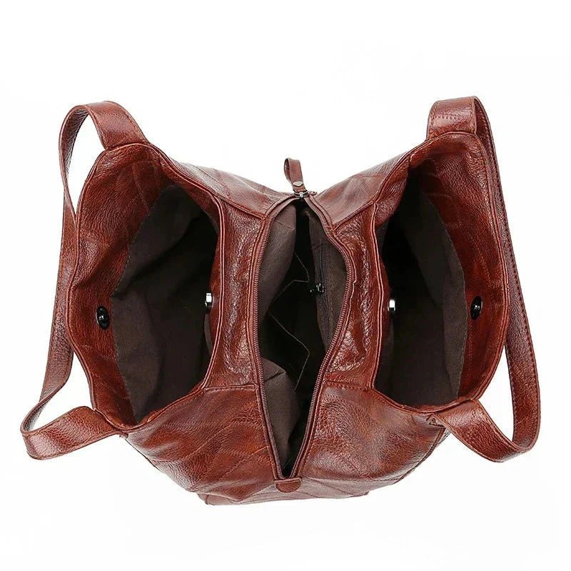 Vintage Leather Slouch Shoulder Bag with Drawstring Detail – Spacious Everyday Handbag for Women | Koossa