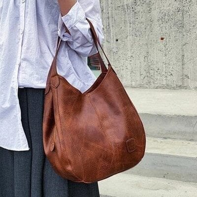 Vintage Leather Slouch Shoulder Bag with Drawstring Detail – Spacious Everyday Handbag for Women | Koossa
