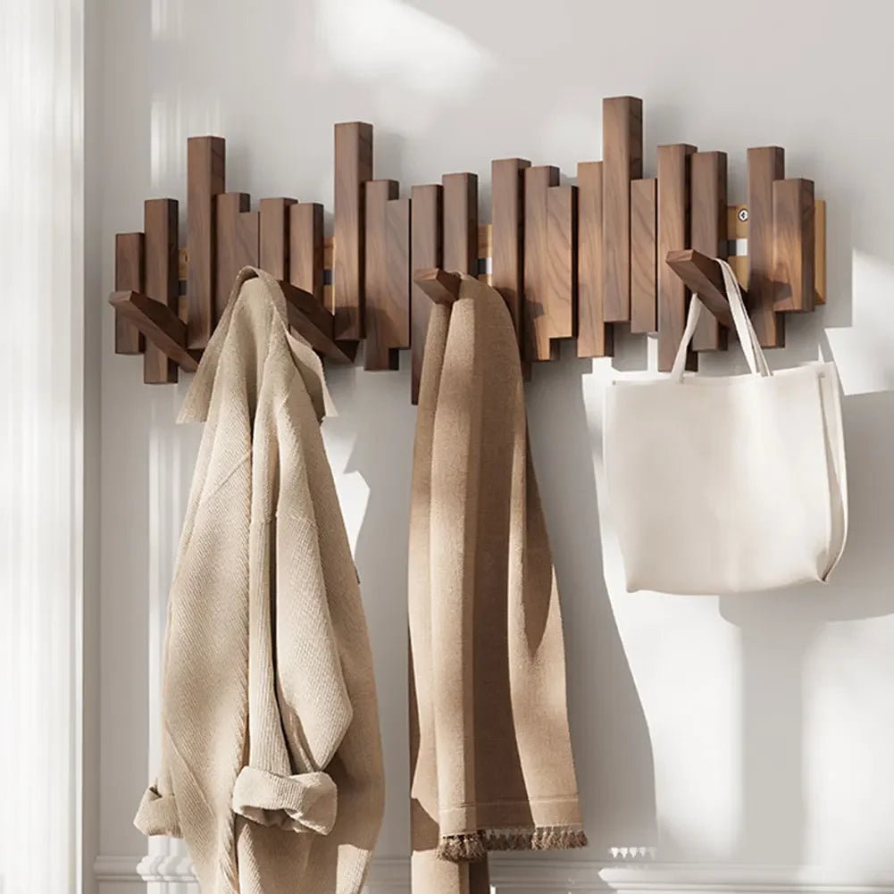 Patère murale pliante à crochets magnétiques en bois naturel pour entrée organisée pratique et gain de place | Koossa