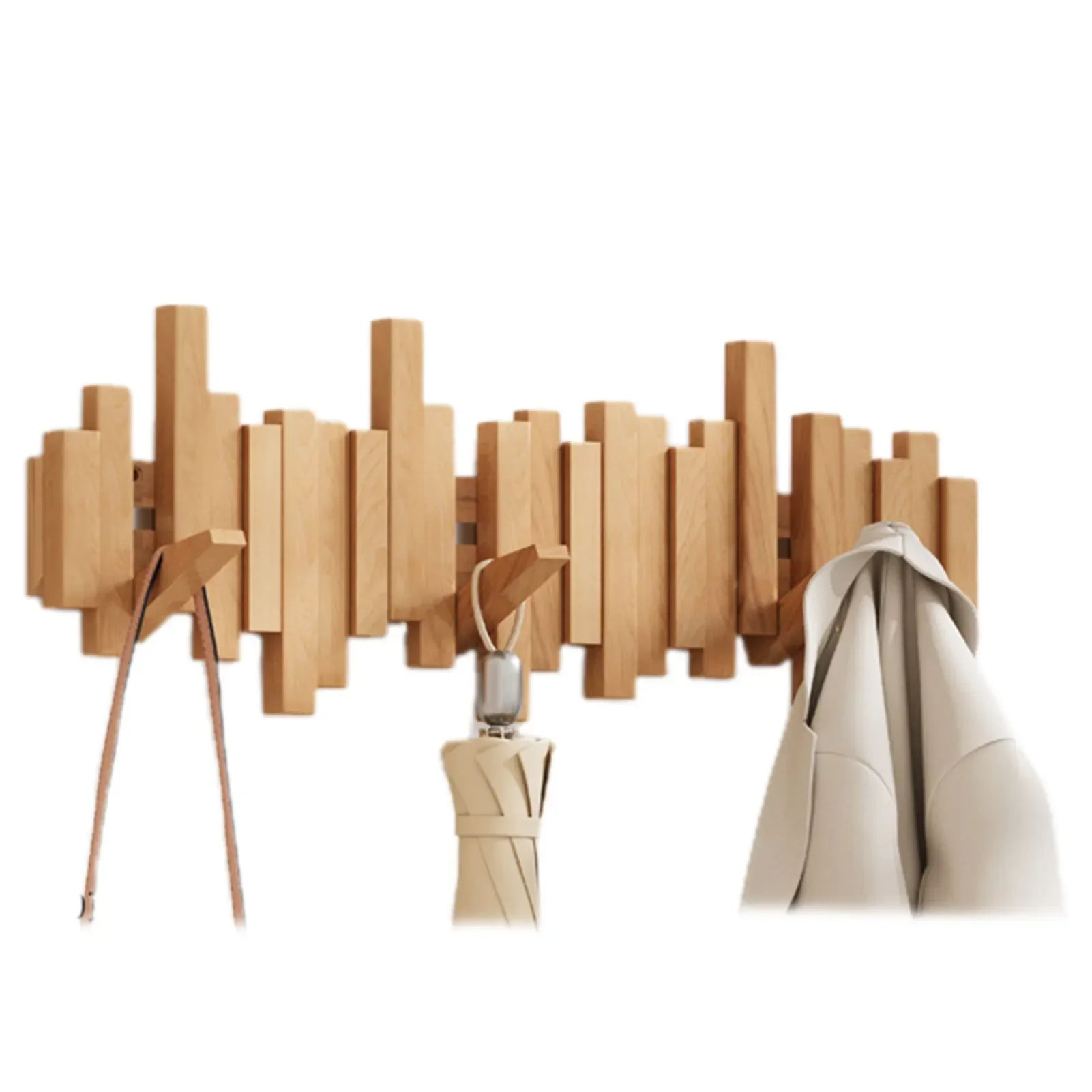 Patère murale pliante à crochets magnétiques en bois naturel pour entrée organisée pratique et gain de place | Koossa