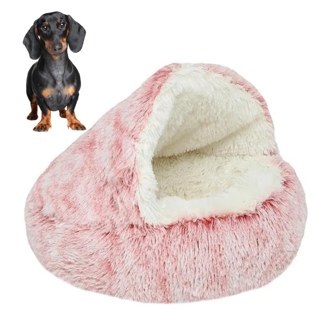 Dachshund Cave Bed Crystal Velvet Plush Half-Cover 40cm 50cm 65cm Anxiety Calming Burrow Dog Bed Non-Slip Washable | Koossa