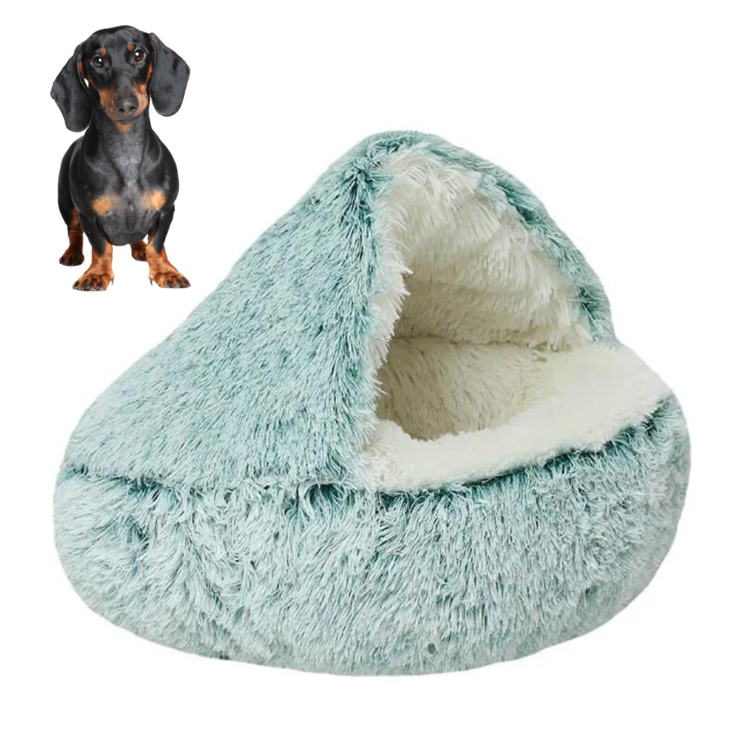 Dachshund Cave Bed Crystal Velvet Plush Half-Cover 40cm 50cm 65cm Anxiety Calming Burrow Dog Bed Non-Slip Washable | Koossa