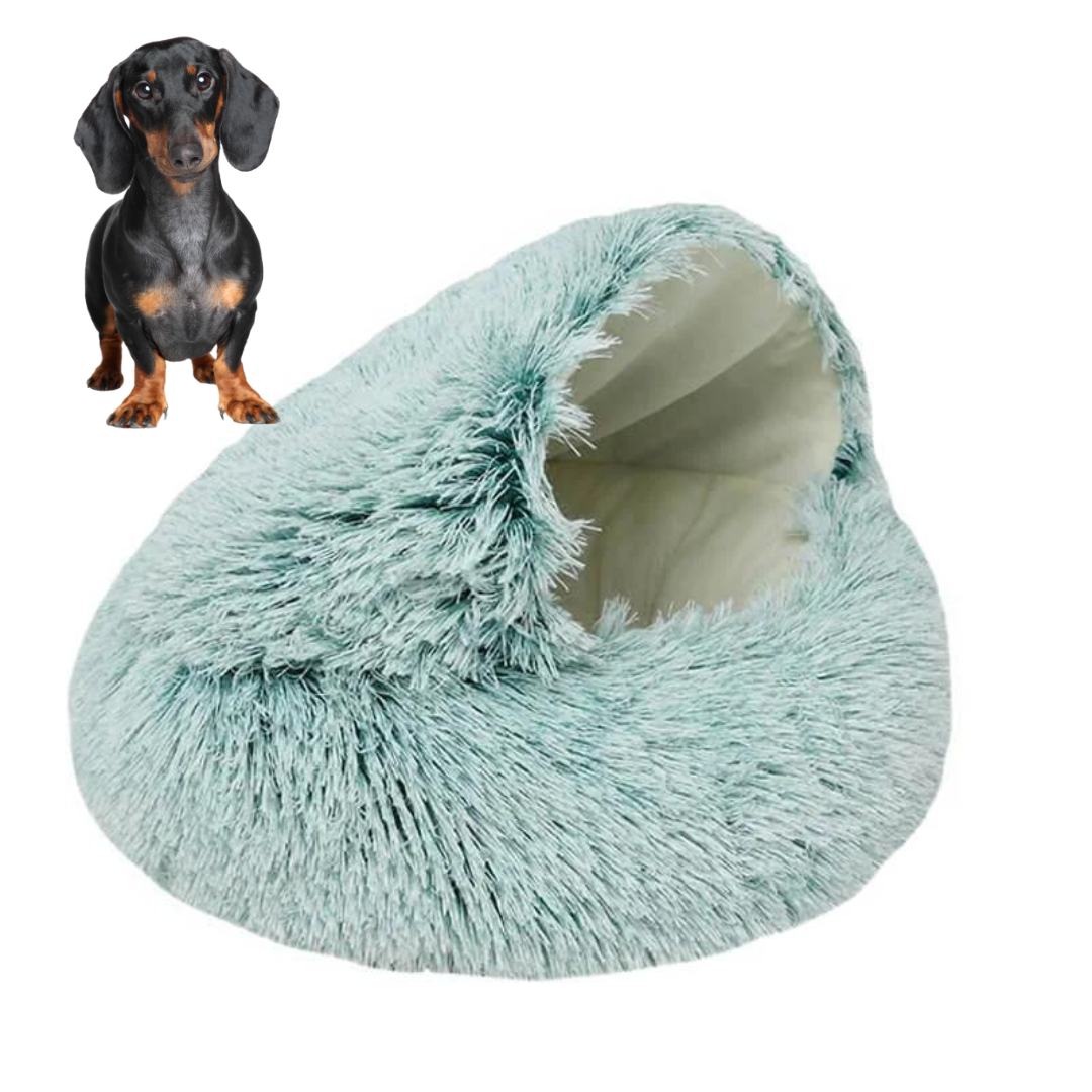 Dachshund Cave Bed Crystal Velvet Plush Half-Cover 40cm 50cm 65cm Anxiety Calming Burrow Dog Bed Non-Slip Washable | Koossa