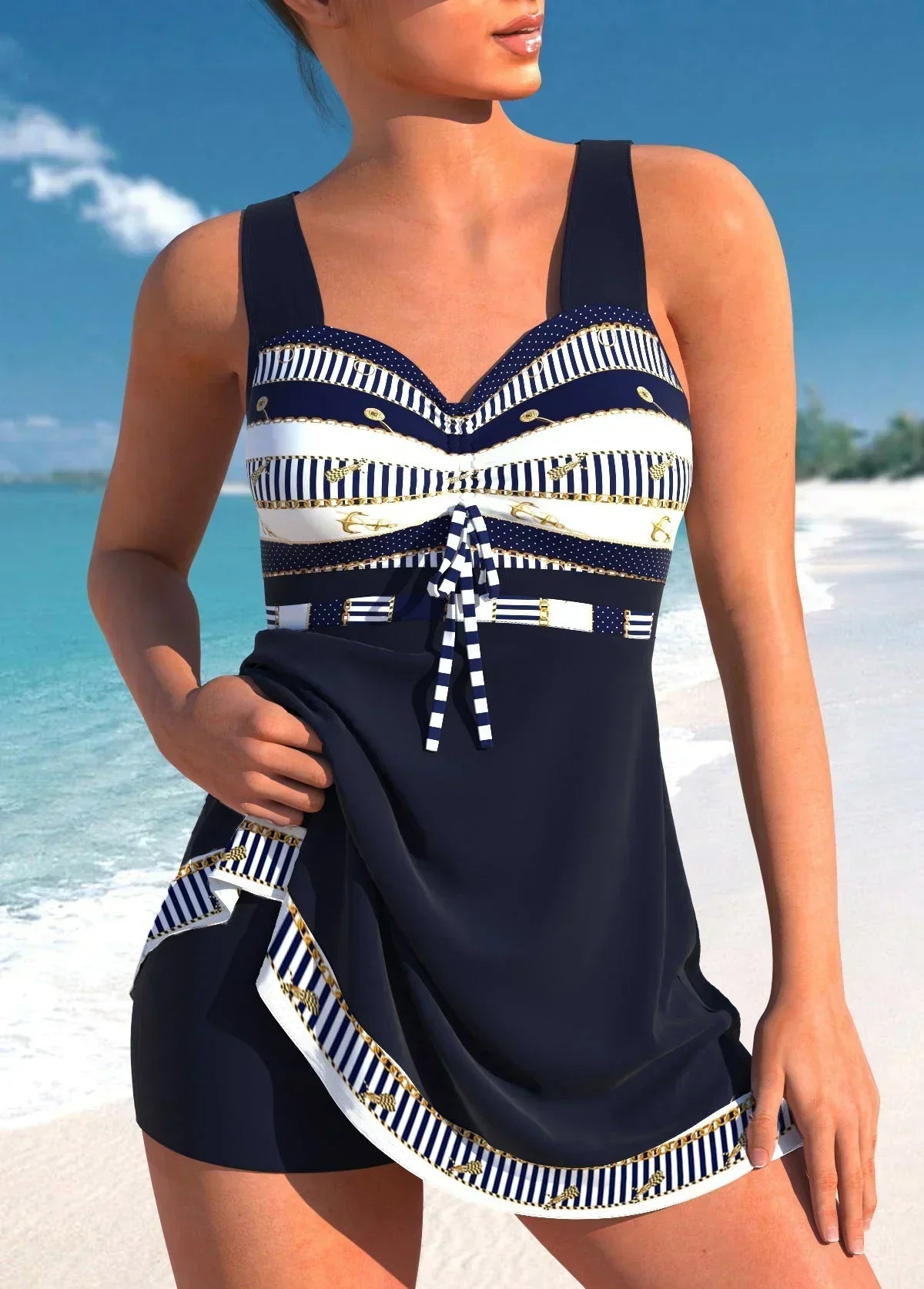 Women's Swimsuit Dress in Black Blue Grey – Elegant Skirted Swimwear for Poolside and Beach | Koossa