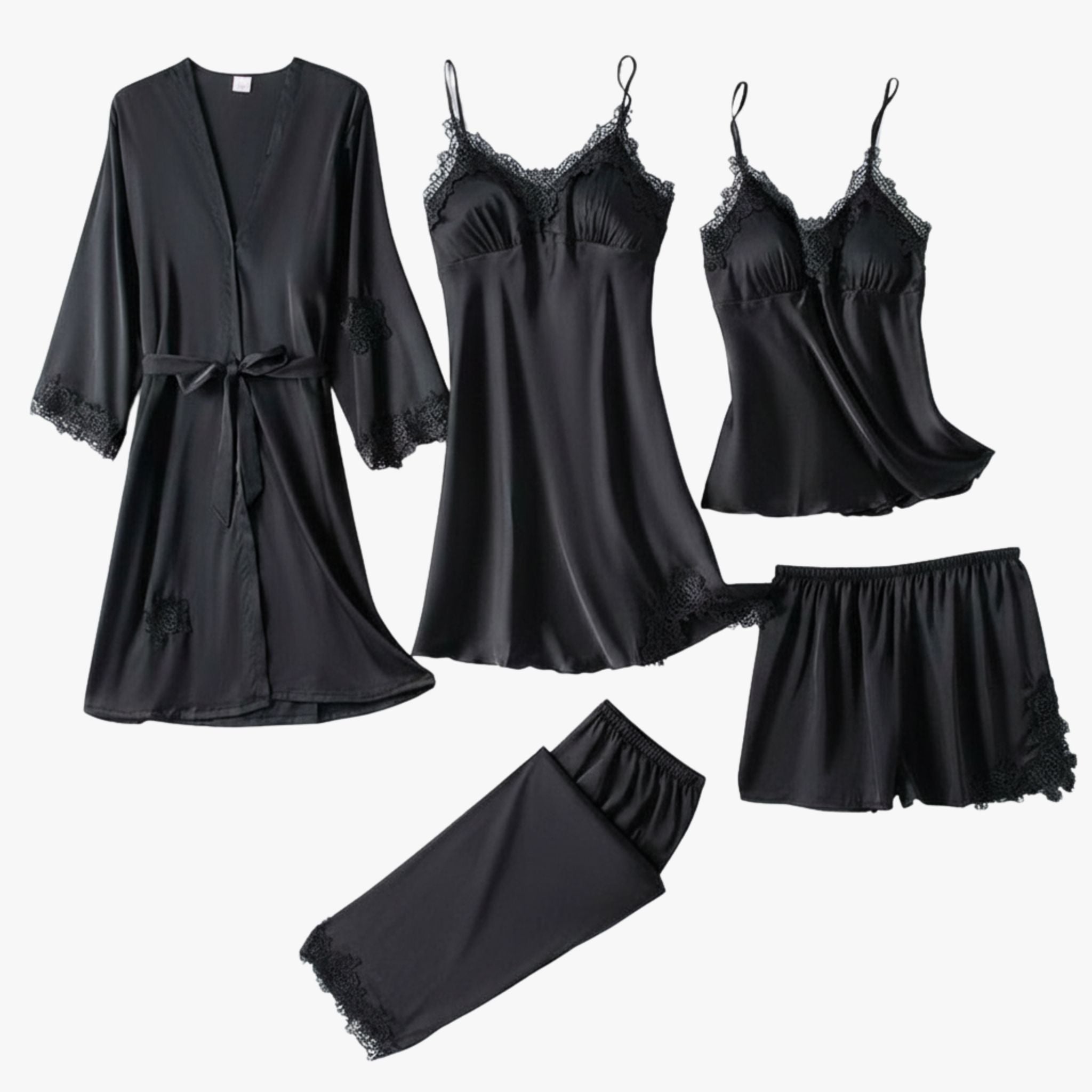 Women's Satin-Finish Pyjama Set — Elegant Two-Piece Sleepwear with Lace Trim for Comfortable Nights | Koossa