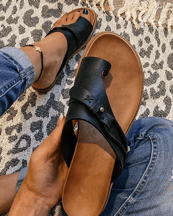 Women's Minimalist Flat Sandals — Open-Toe Summer Footwear in Brown, Black, Grey | Koossa