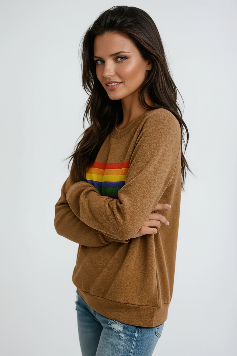 Women's Soft Cotton Sweatshirt with Colourful Stripe Detail for Relaxed Weekend Wear | Koossa