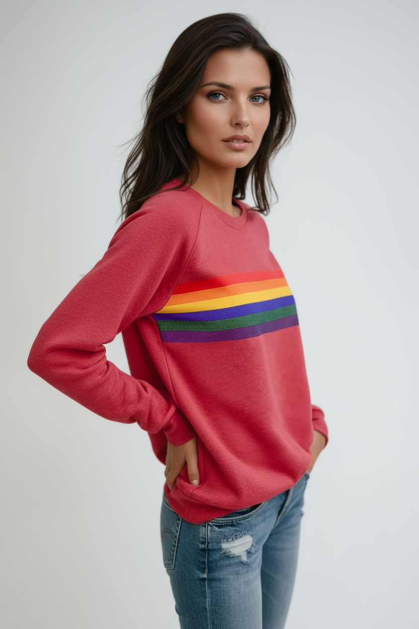 Women's Soft Cotton Sweatshirt with Colourful Stripe Detail for Relaxed Weekend Wear | Koossa