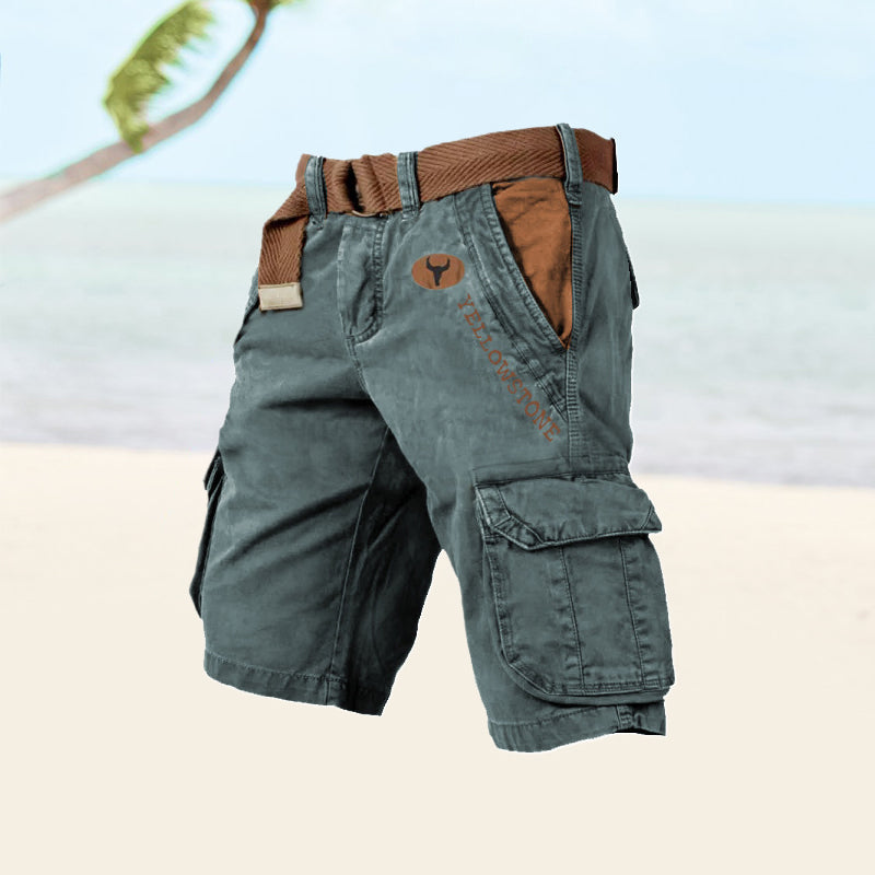 Men's Belted Utility Shorts in Cotton Twill — Relaxed Fit with Multiple Cargo Pockets for Summer Travel and Weekend Wear | Koossa