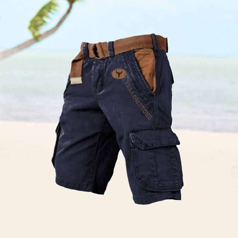 Men's Belted Utility Shorts in Cotton Twill — Relaxed Fit with Multiple Cargo Pockets for Summer Travel and Weekend Wear | Koossa
