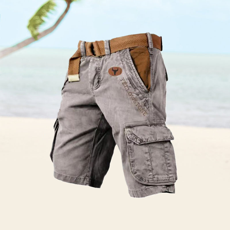 Men's Belted Utility Shorts in Cotton Twill — Relaxed Fit with Multiple Cargo Pockets for Summer Travel and Weekend Wear | Koossa