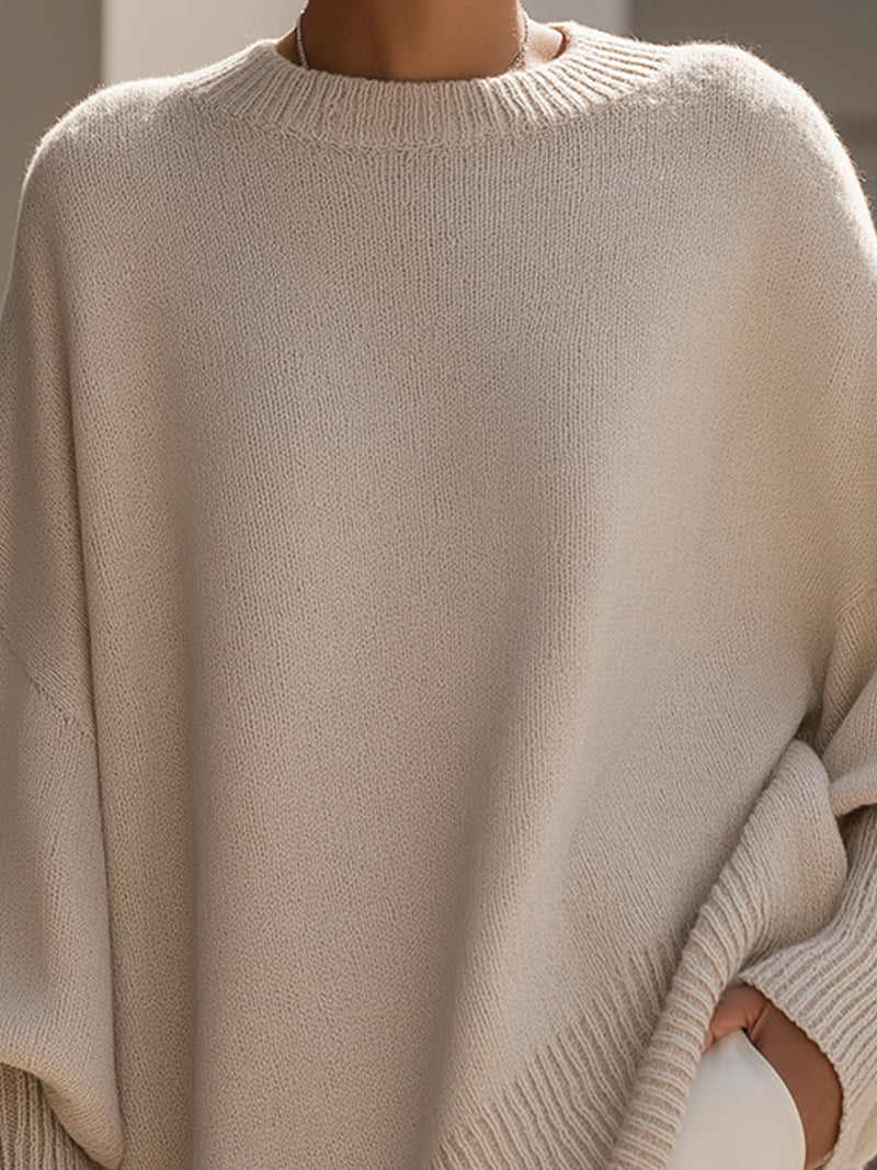 Women's Oversized Round Neck Knitted Jumper — Relaxed Fit Pullover for Everyday Elegance & Casual Autumn Layering | Koossa