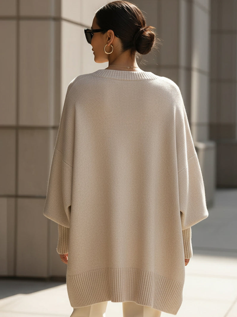 Women's Oversized Round Neck Knitted Jumper — Relaxed Fit Pullover for Everyday Elegance & Casual Autumn Layering | Koossa