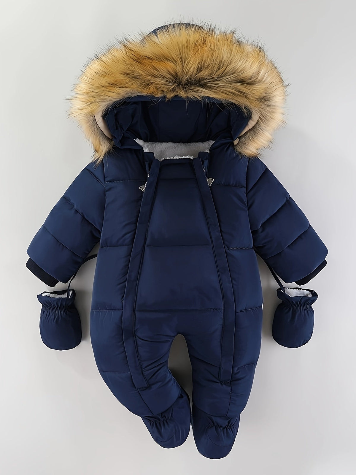Baby Snowsuit with Hood, Quilted Infant Winter Bunting with Faux Fur Trim, Zip-Up Cold Weather Outerwear for Stroller Walks | Lonoma