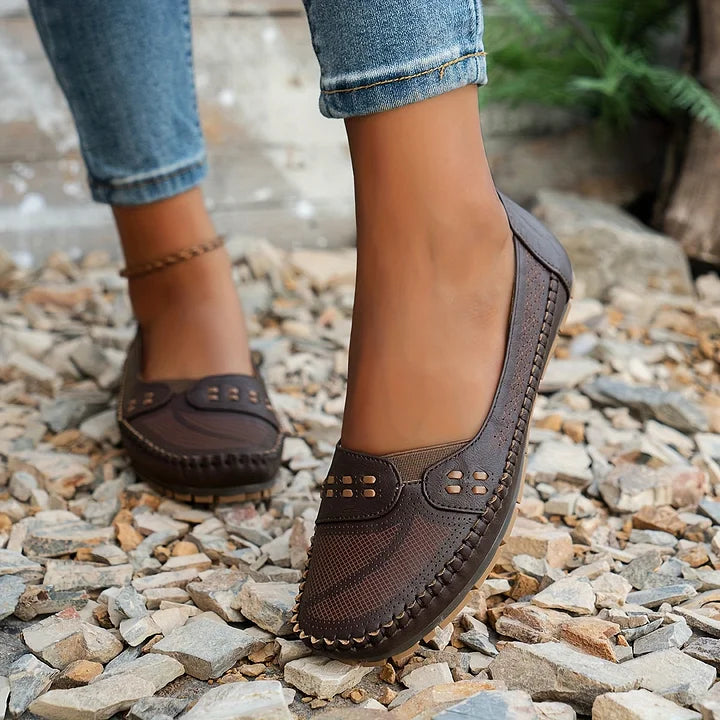 Women's Perforated Leather Slip-On Loafers for Effortless Summer Style | Koossa