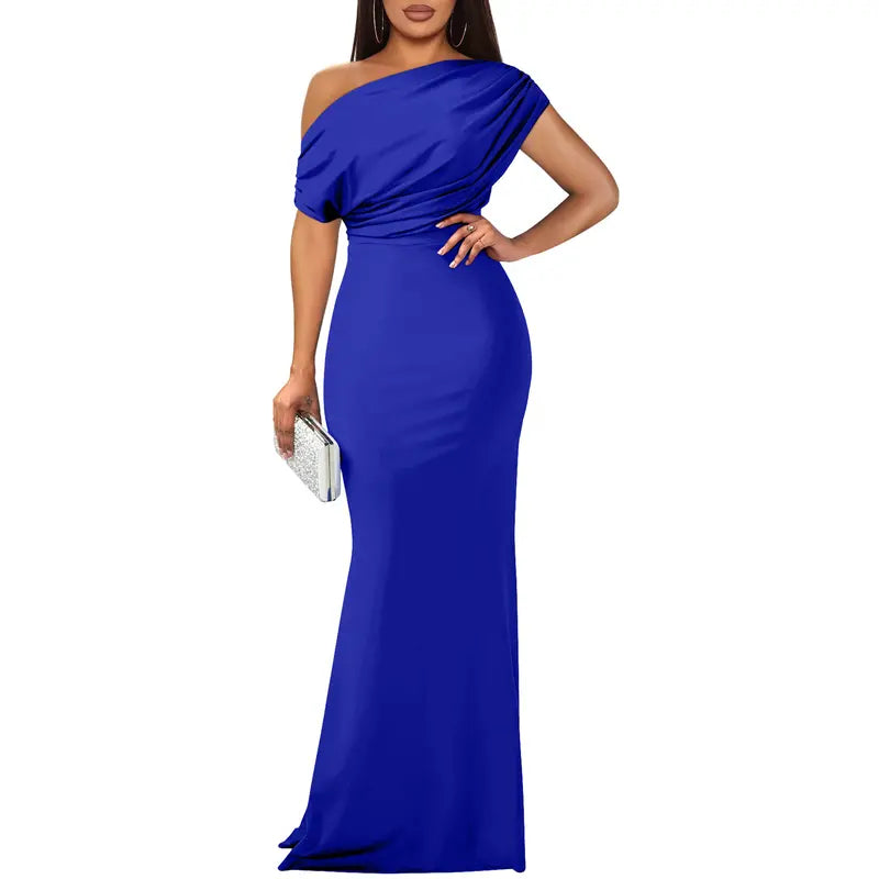 Women's Off-Shoulder Floor-Length Evening Gown in Ten Classic Colours for Galas, Weddings, and Formal Occasions | Koossa