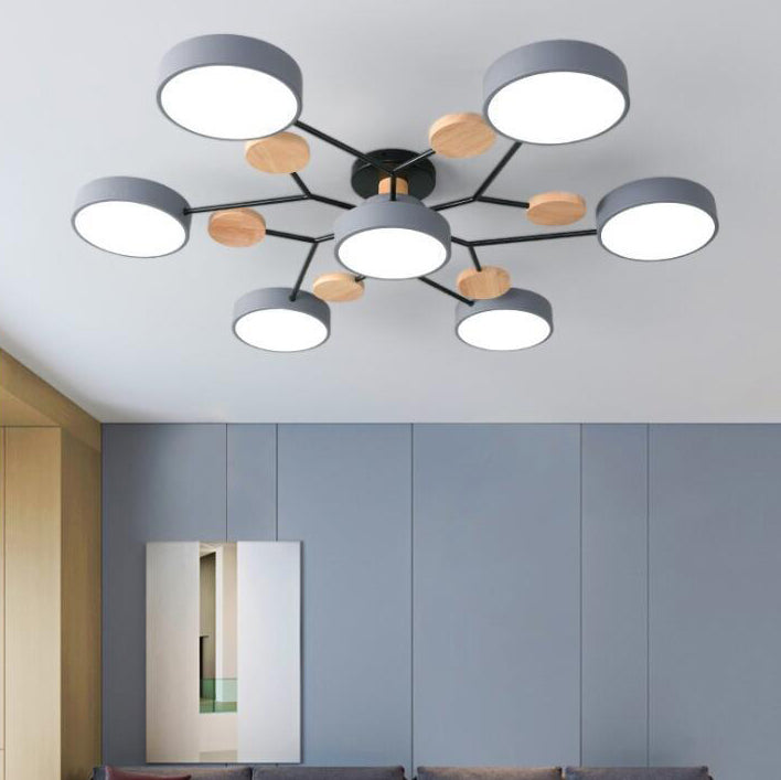 Scandinavian LED Flush Mount Ceiling Light, 35 in Dimmable Wood & Iron Fixture for Bedroom, Living Room, Kitchen, Dining Room, Hallway | Lonoma