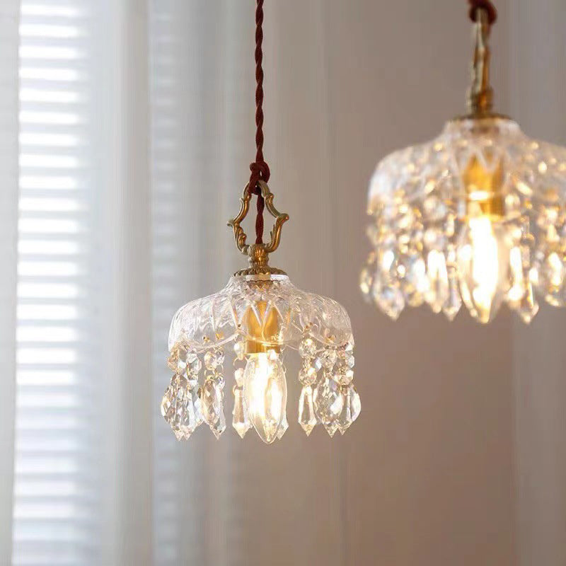 Suspension cristal cuivre E14 motif fleur K9 chambre entrée hall ambiance vintage romantique éclat raffiné | Koossa