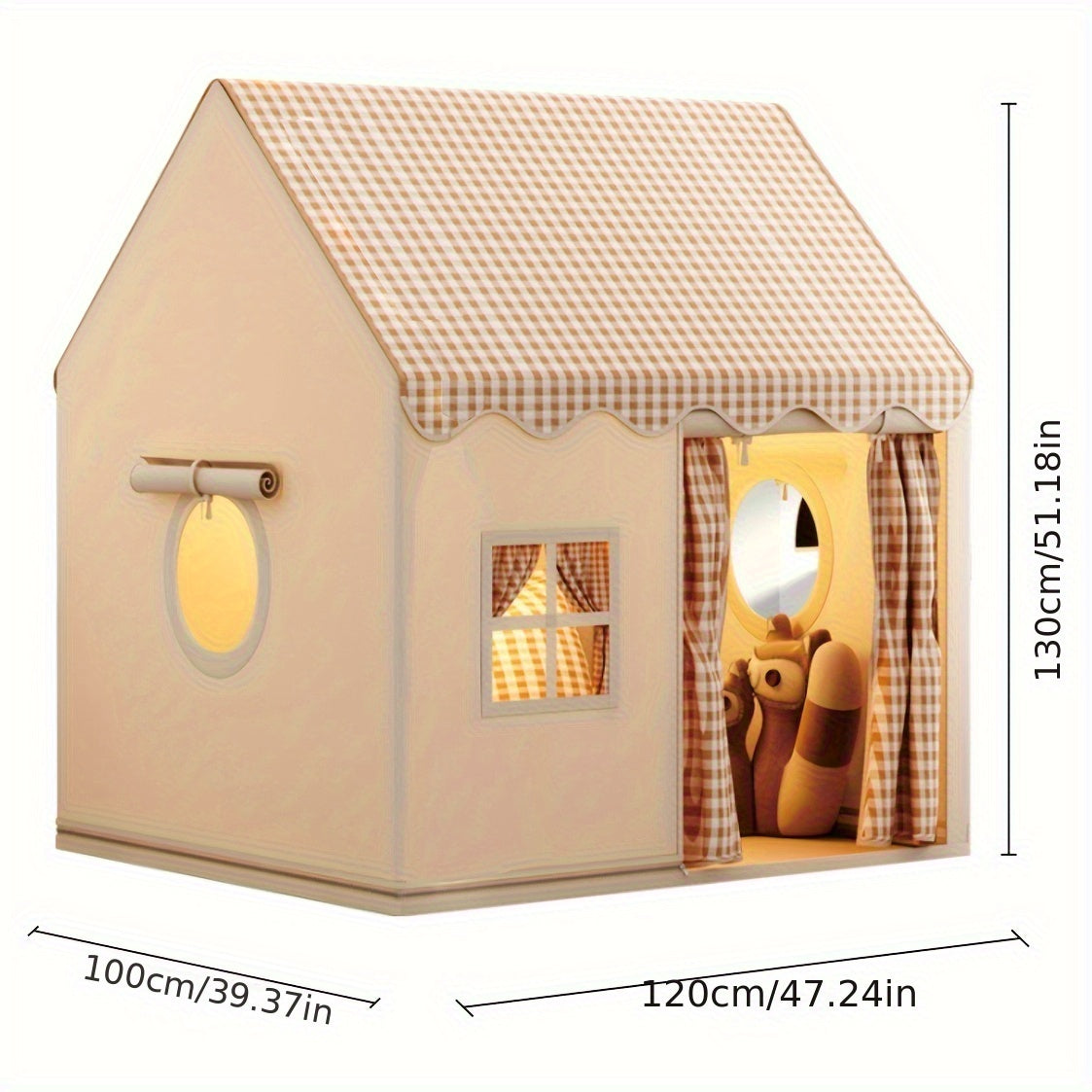 Kids Play Tent House 51 x 47 x 39 in, Beige Pop-Up Indoor Fort for Bedroom, Playroom & Nursery, Toddler Reading Nook Hideout | Lonoma