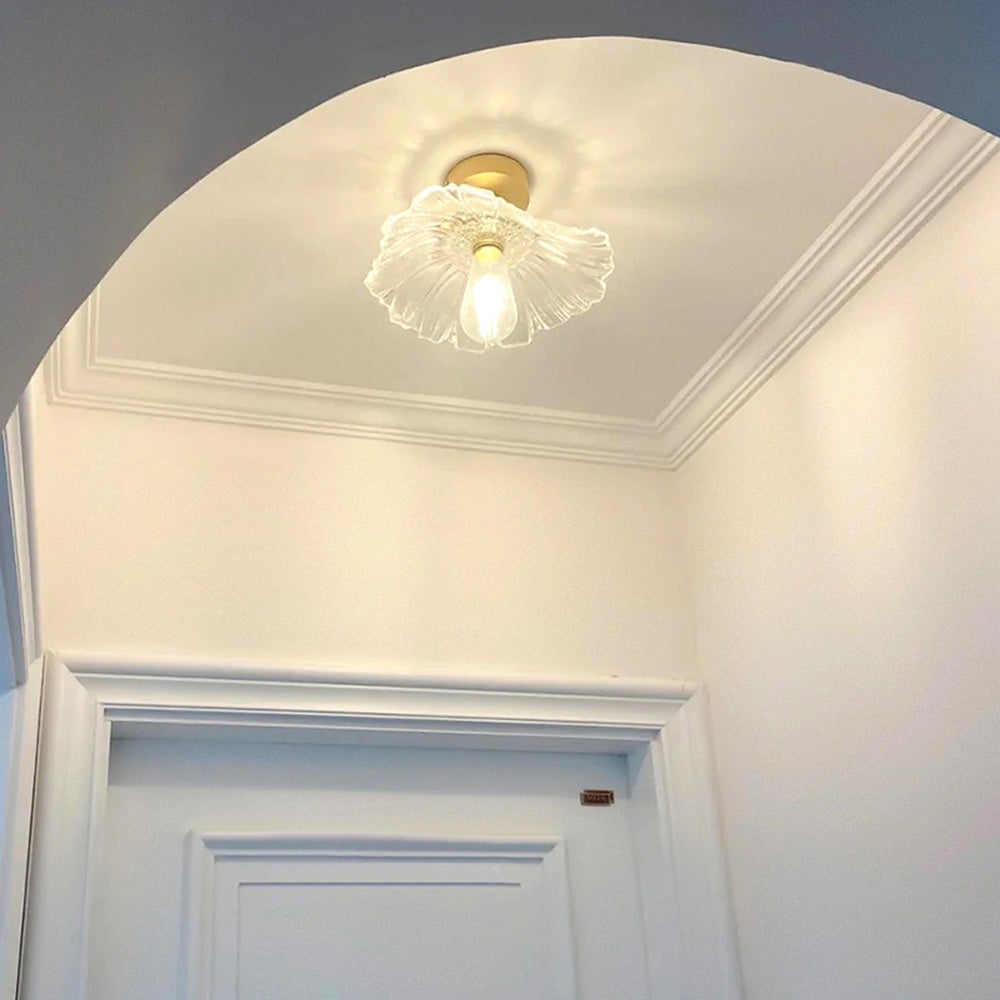 Floral Glass Flush Mount or Drop Ceiling Light with Brass Accents – Clear, Green or Pink Petal Shades for Bedroom, Dining Room | Lonoma