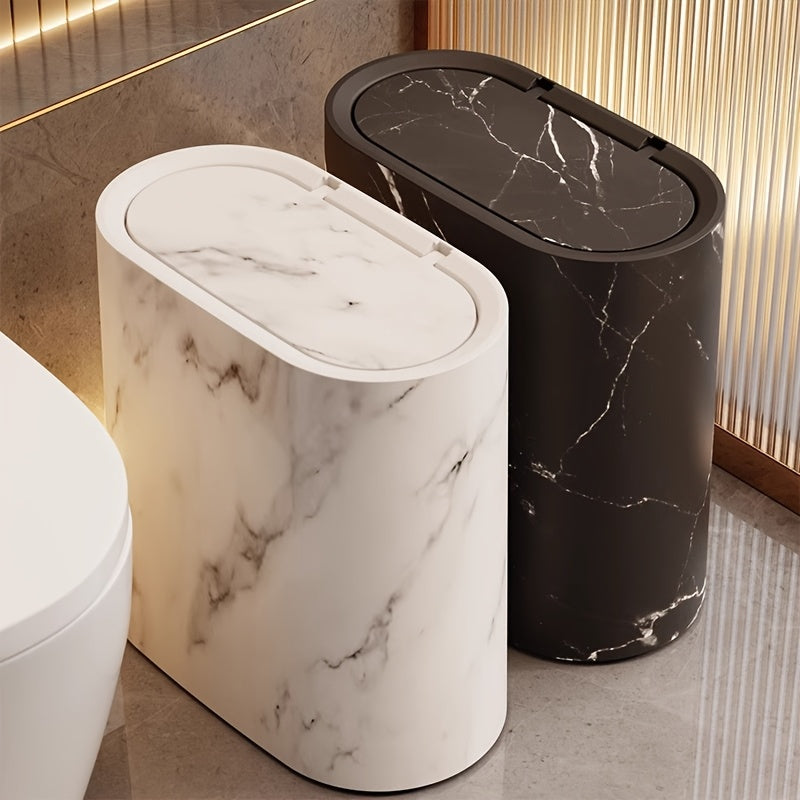 Poubelle Ovale Effet Marbre avec Couvercle 29 cm Salle de Bains Cuisine Compacte Décor Contemporain Élégant | Koossa
