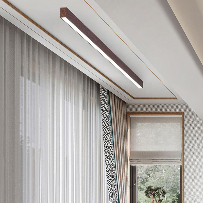 Plafonnier LED linéaire en bois 60-120 cm aluminium blanc chaud neutre froid avec diffuseur acrylique moderne | Koossa