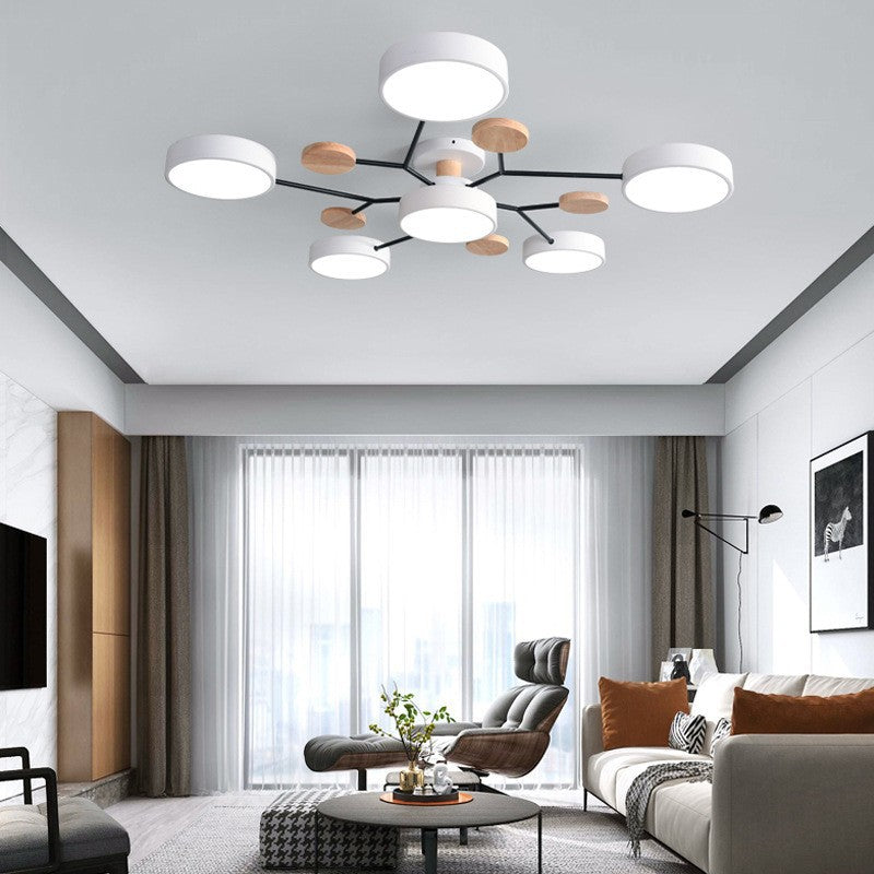 Scandinavian LED Flush Mount Ceiling Light, 35 in Dimmable Wood & Iron Fixture for Bedroom, Living Room, Kitchen, Dining Room, Hallway | Lonoma