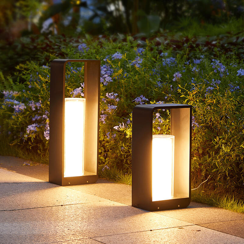 Modern Square LED Outdoor Light, Black Aluminum Garden Lamp, Warm White, Hardwired or Solar for Patio, Fence, Driveway & Yard | Lonoma
