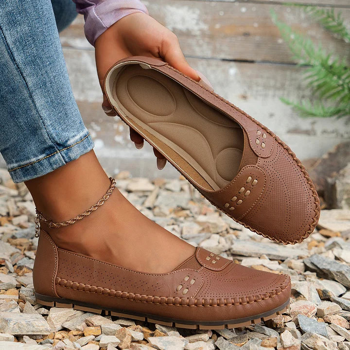 Women's Perforated Leather Slip-On Loafers for Effortless Summer Style | Koossa