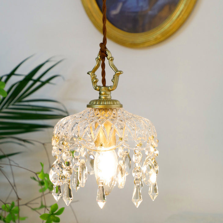 Suspension cristal cuivre E14 motif fleur K9 chambre entrée hall ambiance vintage romantique éclat raffiné | Koossa