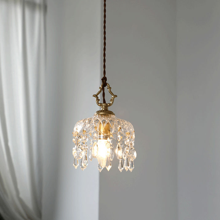 Suspension cristal cuivre E14 motif fleur K9 chambre entrée hall ambiance vintage romantique éclat raffiné | Koossa