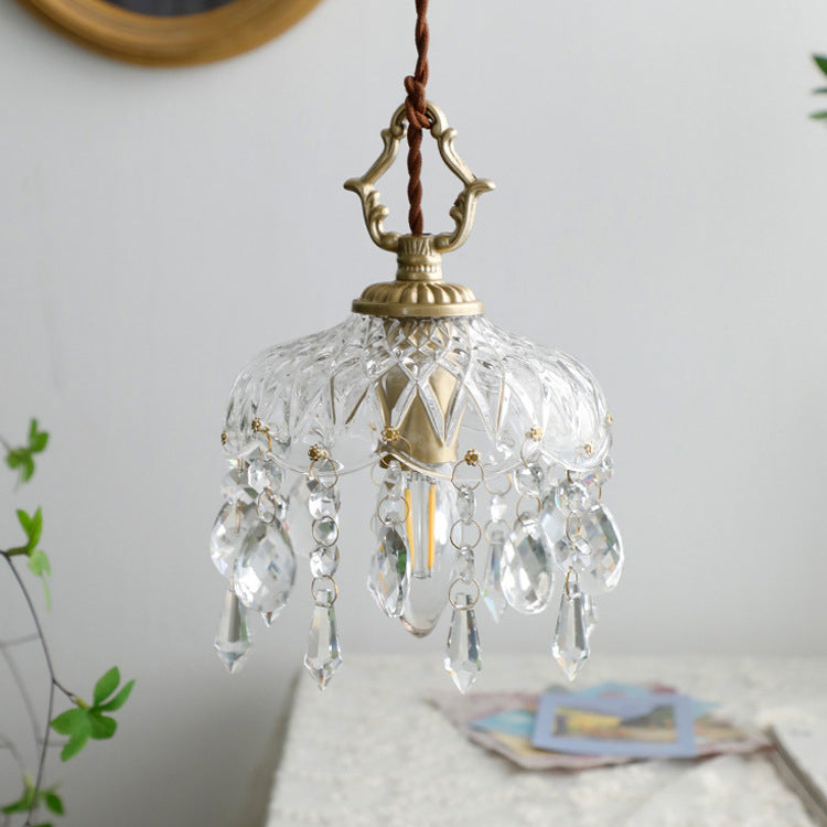 Suspension cristal cuivre E14 motif fleur K9 chambre entrée hall ambiance vintage romantique éclat raffiné | Koossa