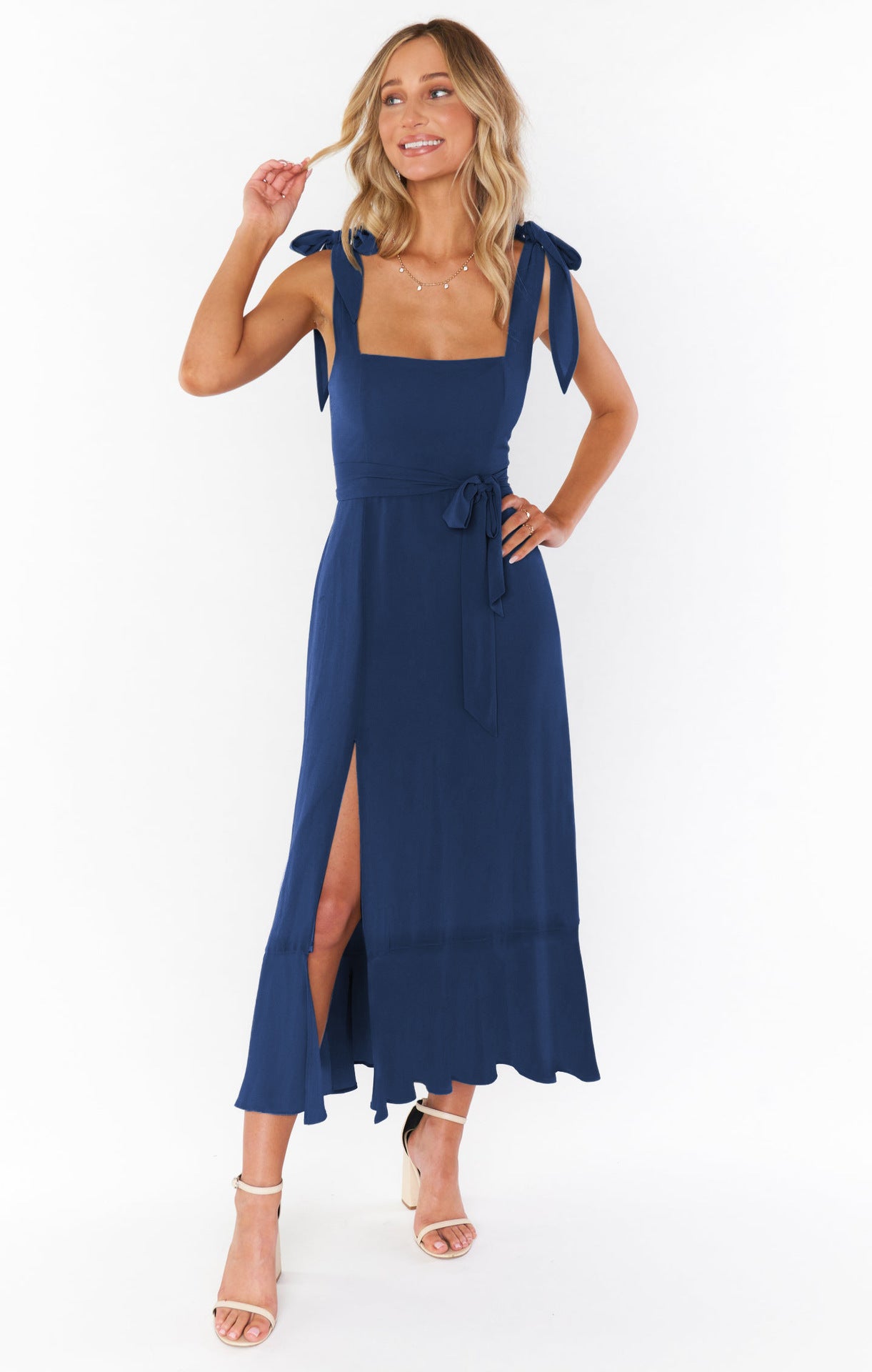 Women's Strapless Bodycon Midi Dress with Lace-Up Detail and Front Slit — Elegant Evening Dress for Cocktail Parties & Special Occasions | Koossa