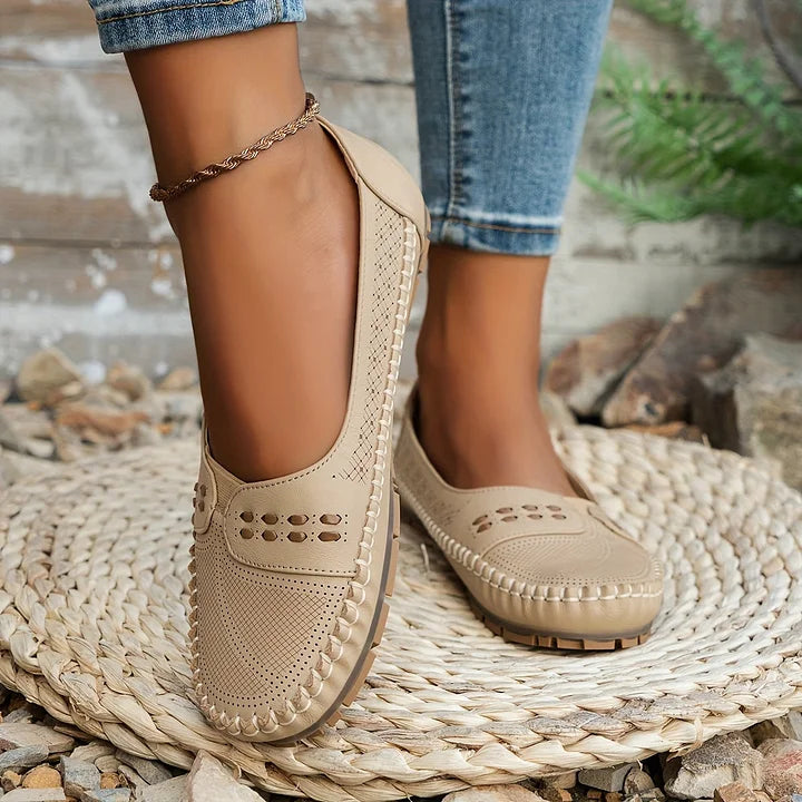 Women's Perforated Leather Slip-On Loafers for Effortless Summer Style | Koossa