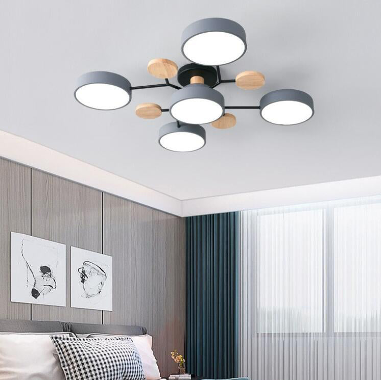 Scandinavian LED Flush Mount Ceiling Light, 35 in Dimmable Wood & Iron Fixture for Bedroom, Living Room, Kitchen, Dining Room, Hallway | Lonoma
