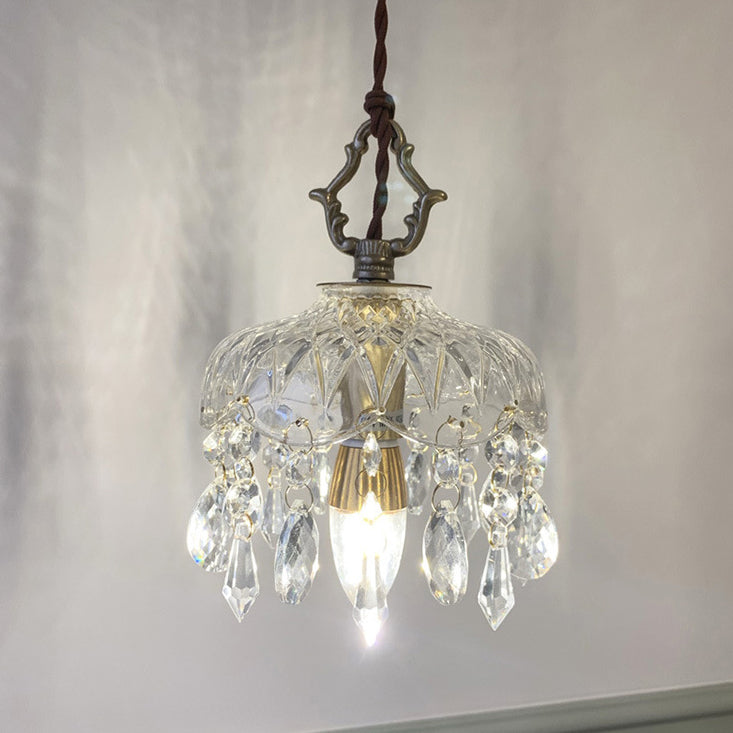 Suspension cristal cuivre E14 motif fleur K9 chambre entrée hall ambiance vintage romantique éclat raffiné | Koossa
