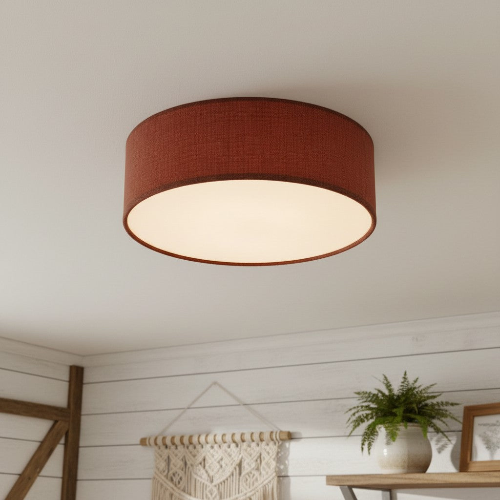 Flush Mount Drum Shade Ceiling Light with Fabric Shade for Entryway, Hallway, Bedroom, Dining Room, Kitchen | Lonoma