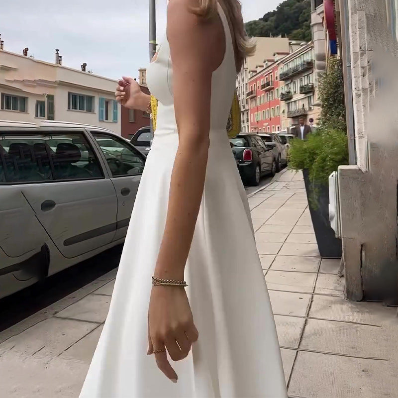 Women's Square Neck Midi Dress with Delicate Straps — Elegant Spring Dress for Garden Parties & Afternoon Events | Koossa