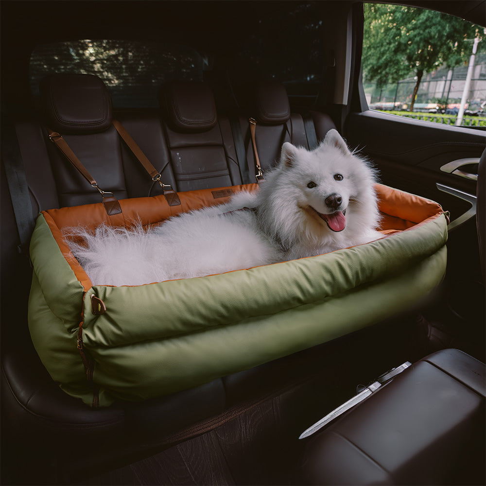 Dog Car Seat Booster Faux Leather Padded Small Medium Dogs 21.7x19.7x17.7 in Safety Leash Anti-Slip Travel Bed | Koossa