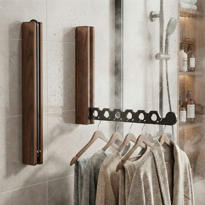 Wall Mounted Folding Clothes Rack, Solid Wood Garment Hanger for Bedroom, Entryway, Closet & Small Space Clothes Storage | Lonoma