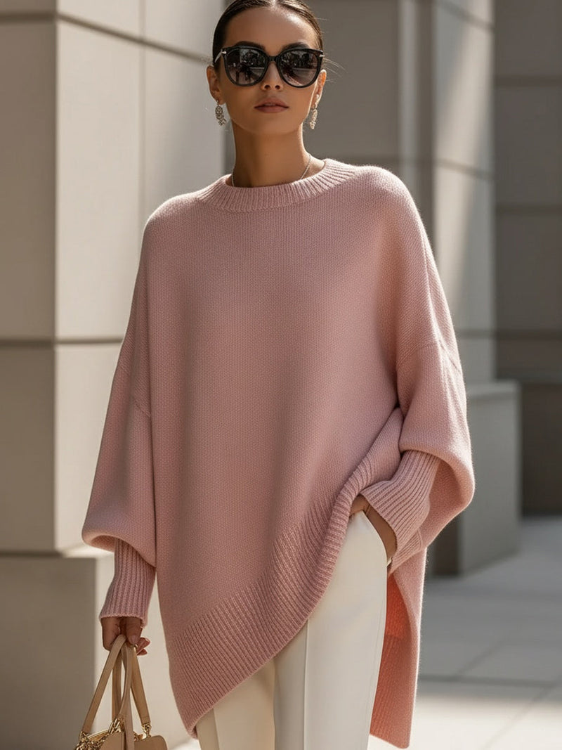 Women's Oversized Round Neck Knitted Jumper — Relaxed Fit Pullover for Everyday Elegance & Casual Autumn Layering | Koossa
