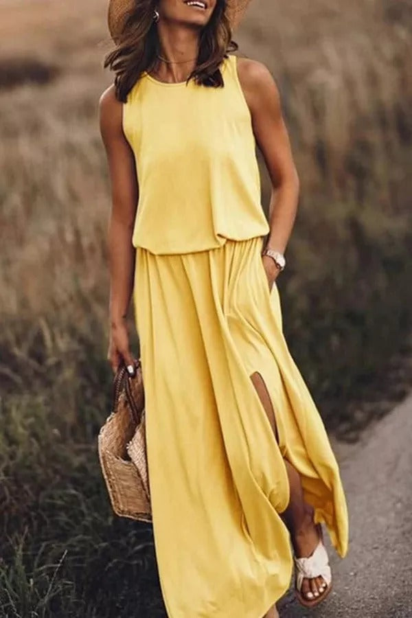Women's Flowing Maxi Dress with Side Slit — Effortless Summer Dress for Garden Parties & Special Occasions | Koossa