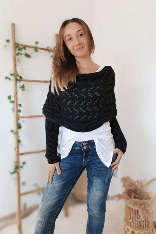 Women's Off-Shoulder Knit Shrug — Open-Weave Layering Wrap for Autumn & Winter Casual Elegance | Koossa