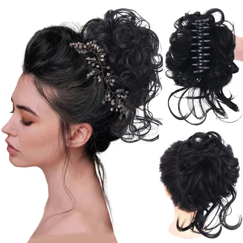 Clip-In Messy Bun Hair Extension, Curly Synthetic Updo Hairpiece for Women, Scrunchie Chignon for Everyday, Weddings & Parties | Lonoma